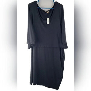 NWT Banana Republic Black Jersey Knit 3/4 Sleeve Layer Dress sz L